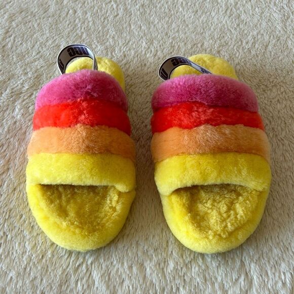 UGG Fluff  Yea slide yellow pink orange size 6 - Picture 10 of 16